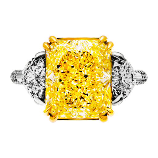 GIA Certified 3 Stone Ring with 5.00ct Fancy Light Yellow Radiant Cut