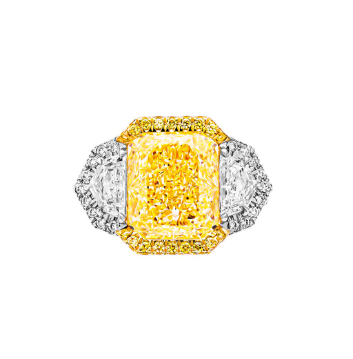 GIA Certified 3 Stone Ring with 5.00ct Fancy Light Yellow Radiant Cut