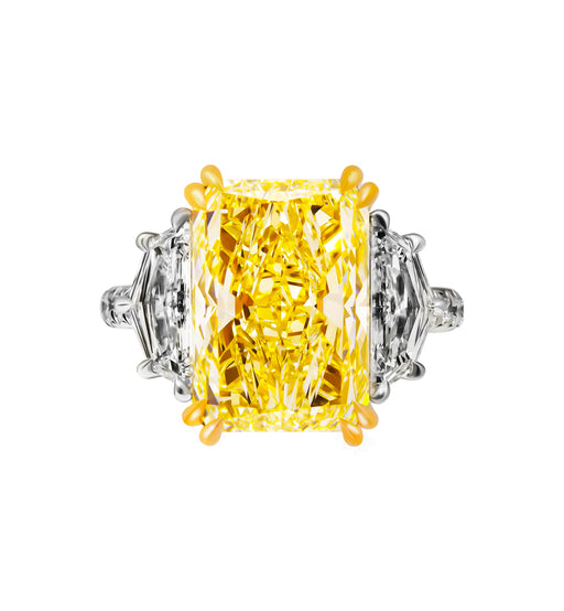 GIA Certified 3 Stone Ring with 5.00ct Fancy Light Yellow Radiant Cut