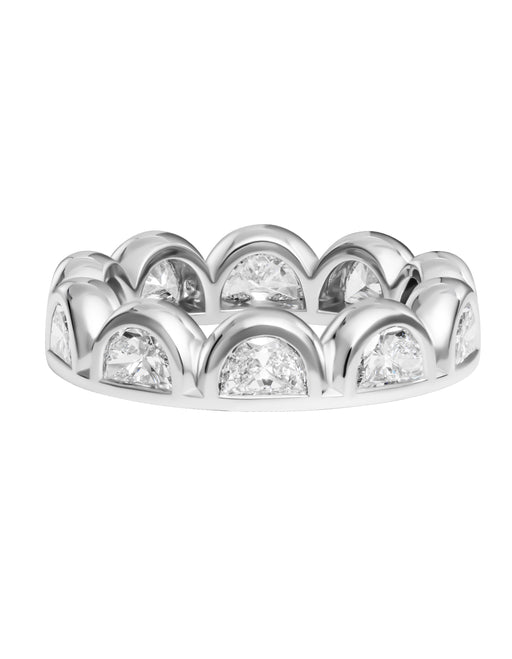 Platinum Eternity Band with Half Moon Diamonds in half bezel setting