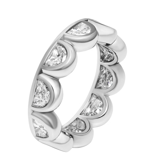 Platinum Eternity Band with Half Moon Diamonds in half bezel setting