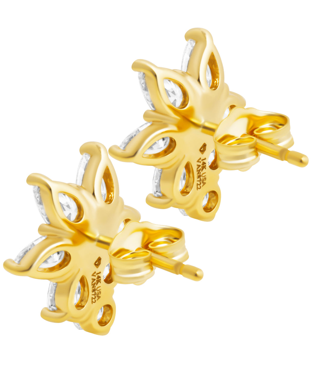 14K yellow gold cluster earrings with round and pear-shaped diamonds