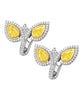 Bypass earrings in platinum and 18K yellow gold with fancy yellow pear-shaped diamonds and pavé diamond halo