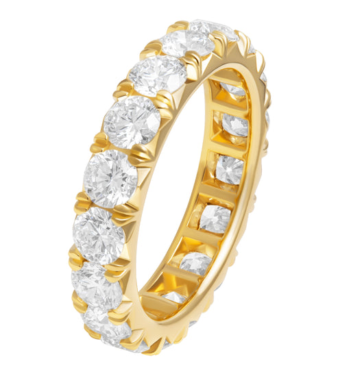 18K yellow gold French pave eternity band with round diamond 