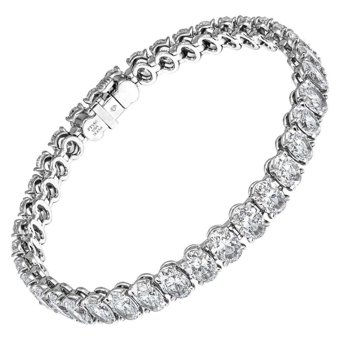 GIA Certified Tennis Bracelet with Oval Diamonds 18.67 Carat — M&V
