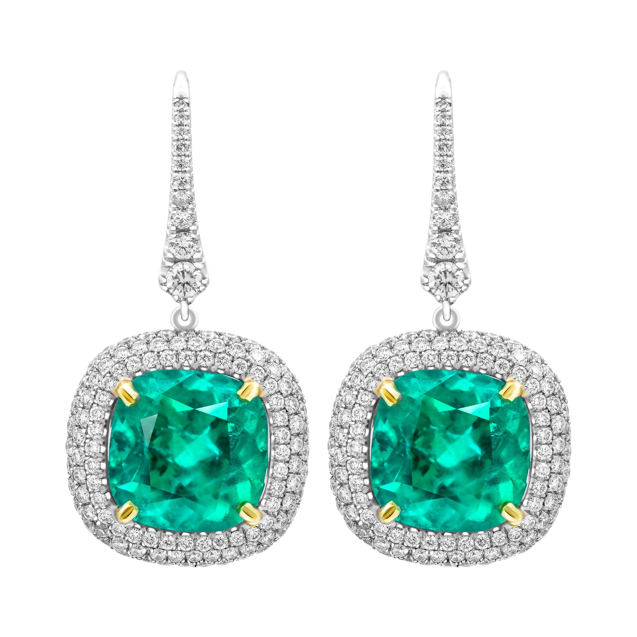 Diamond Earrings with Green Columbian Emeralds in 18 Karat White Gold ...